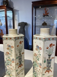 A pair of Chinese famille verte hexagonal tea caddies, Kangxi