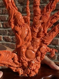 A large Chinese red coral 'Baxian' group, 19/20th C.