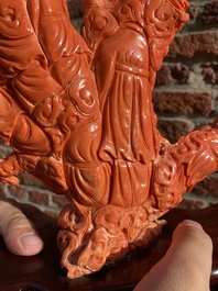 A large Chinese red coral 'Baxian' group, 19/20th C.