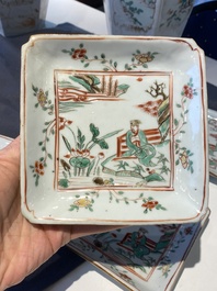 An exceptional set of five Chinese square wucai ko-sometsuke dishes for the Japanese market, Transitional period