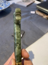 A Mughal dagger with a green jade zoomorphic grip, India, 17/18th C.