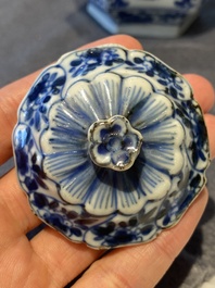 A rare Chinese hexagonal blue and white kendi and cover, Kangxi