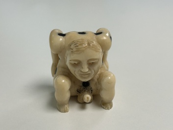 A pair of erotic subject dice in ivory with ebony inlay, Germany, late 17th C.