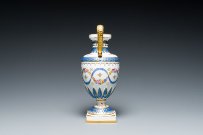 A French polychrome porcelain S&egrave;vres-style vase, 19th C.