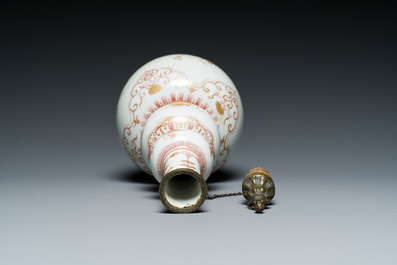 A Chinese iron-red and gilt-decorated triple gourd vase, Kangxi