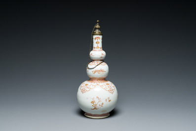 A Chinese iron-red and gilt-decorated triple gourd vase, Kangxi