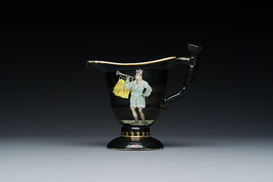 A rare Chinese black-ground enamelled ewer with Ottoman musicians, Qianlong