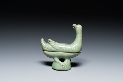 A Chinese Longquan celadon duck-form censer, Ming