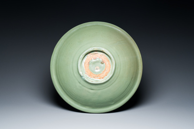 A large Chinese Longquan celadon dish, Yuan/Ming