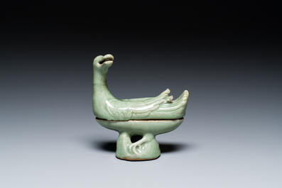 A Chinese Longquan celadon duck-form censer, Ming