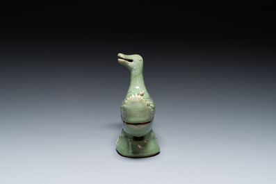 A Chinese Longquan celadon duck-form censer, Ming