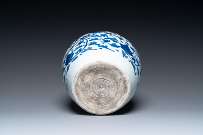 A Chinese blue and white 'lotus scroll' jar, Transitional period