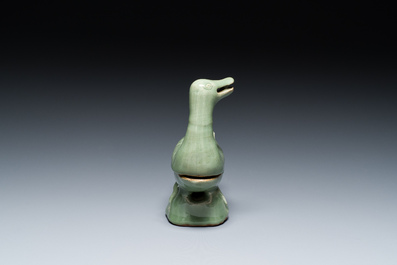 A Chinese Longquan celadon duck-form censer, Ming