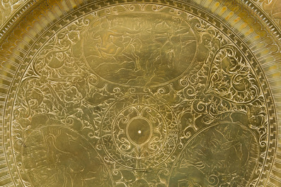 An Italian finely engraved brass dish with mythological scenes and grotesques, Venice, 16th C.