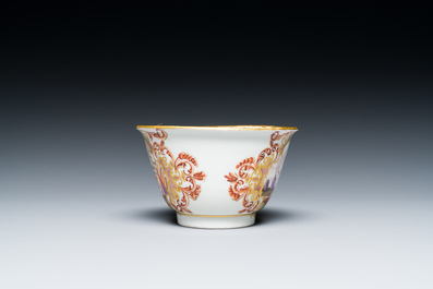 A polychrome Meissen porcelain chinoiserie tea bowl by J.G. H&ouml;roldt, Germany, ca. 1725