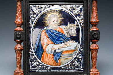 A Limoges enamel plaque depicting Saint Luke in an attractive frame, France, 17/18th C.