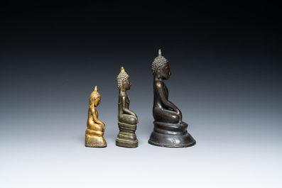 Three Burmese bronze sculptures of Buddha, 15/16th C.