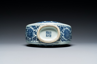 A Chinese blue and white 'bats and peaches' moonflask vase, 'bianhu', Daoguang mark, 19th C.