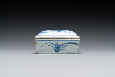 Belle bo&icirc;te &agrave; p&acirc;te couverte de forme rectangulaire en porcelaine de Chine en bleu et blanc, Ming