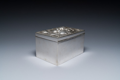 A Thai silver jewelry case in its original box inscribed 'School for Arts &amp; Crafts, Bangkok, Siam', early 20th C.