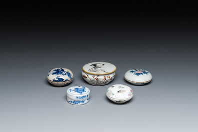 Five various Chinese seal paste boxes and covers, 19/20th C.