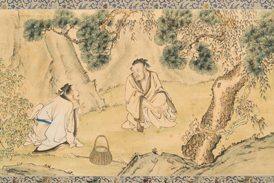 Feng Chaoran 馮超然 (1882-1954): 'Two sages under a pine tree', ink and colours on silk, dated 1927