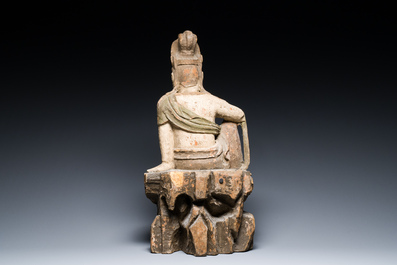 A Chinese polychromed wood sculpture of Guanyin, probably Ming