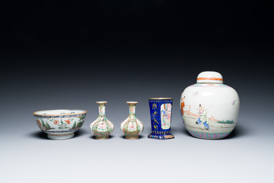 A varied collection of Chinese porcelain and Canton enamel, 18/19th C.