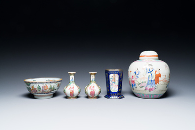 A varied collection of Chinese porcelain and Canton enamel, 18/19th C.