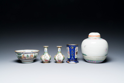 A varied collection of Chinese porcelain and Canton enamel, 18/19th C.