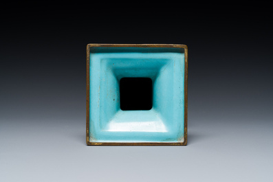 A Chinese yellow-ground Canton enamel 'European subject' vase, Qianlong mark and of the period