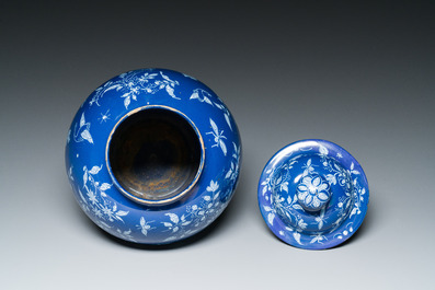 An extremely rare Dutch Delft 'Persian Blue' vase and cover, ca. 1700