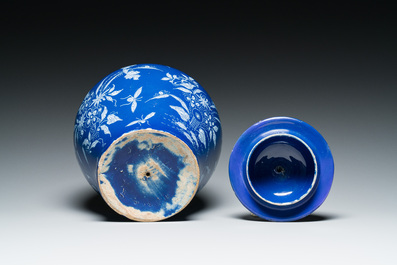 An extremely rare Dutch Delft 'Persian Blue' vase and cover, ca. 1700