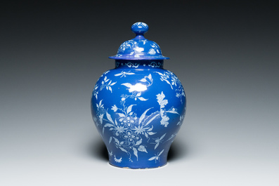 An extremely rare Dutch Delft 'Persian Blue' vase and cover, ca. 1700