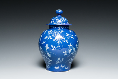 An extremely rare Dutch Delft 'Persian Blue' vase and cover, ca. 1700