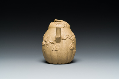 A Chinese Yixing stoneware teapot and cover with squirrels and butterflies, Chen Janyin 陳建寅 seal mark, Kangxi