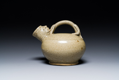 A Chinese monochrome-glazed Yaozhou kiln ewer, Tang or later