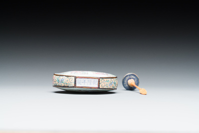 A Chinese Beijing enamel 'foreigners' snuff bottle, Qianlong mark and of the period