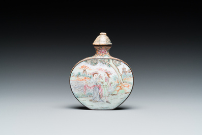 A Chinese Beijing enamel 'foreigners' snuff bottle, Qianlong mark and of the period