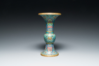 A Chinese cloisonn&eacute; 'gu' vase with lotus scrolls, 18/19th C.
