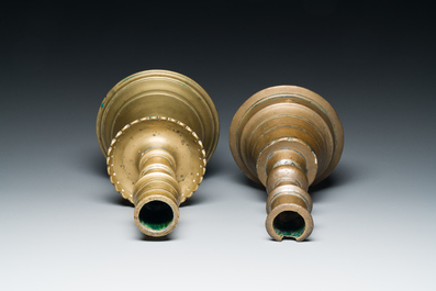 Two Ottoman bronze candlesticks, 17th C.