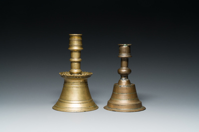 Two Ottoman bronze candlesticks, 17th C.