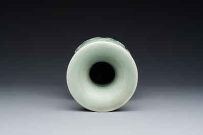 A Chinese Longquan celadon 'peony scroll' vase, Yuan
