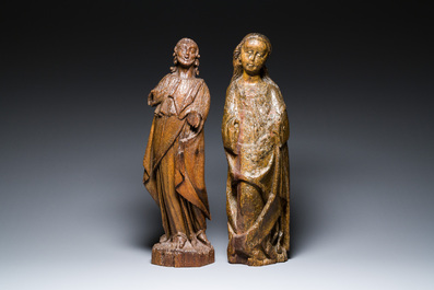 Twee eikenhouten sculpturen van Christus en van een engel, wellicht Vlaanderen, 16e eeuw