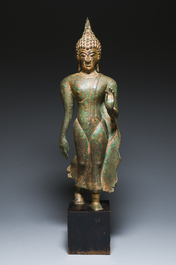 A large Thai partly gilt bronze sculpture of Buddha, probably Sukhotai period, 15th C.