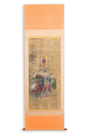 Chinese school: 'A procession of deities', ink and colour on silk, Qing