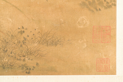 Yu Feian 于非闇 (1889-1959): 'Pheasants under the pine tree', ink and colour on silk
