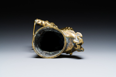 A Flemish brass sculpture of a winged angel with shield, 19th C.