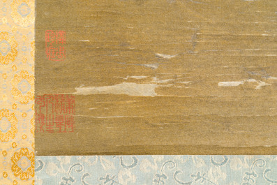 Chinese school: 'Rooster and flowers', ink and colour on silk, 19/20th C.