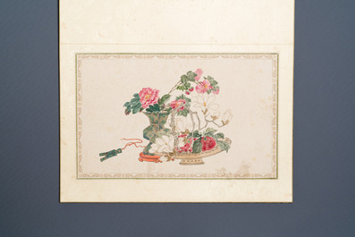 Pu Yi 溥儀 (1906-1967): 'Calligraphy' and Wan Rong 婉容 (1904-1946): 'Still life', ink and colour on paper